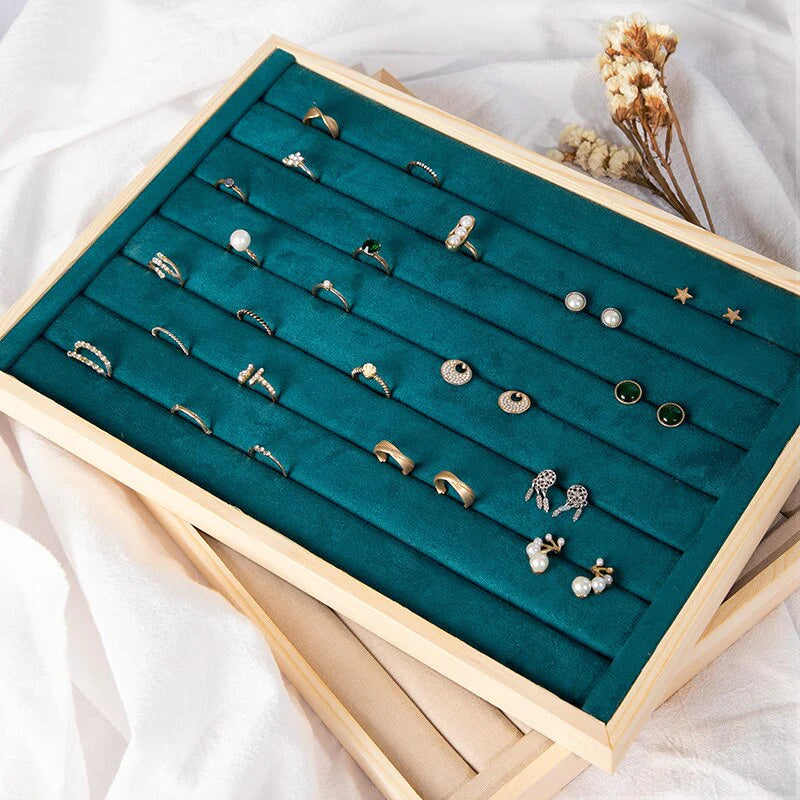 Wooden Velvet Jewelry Box 